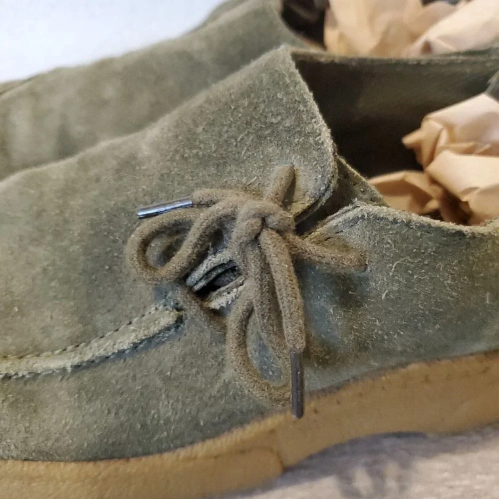 Vintage 90s Chunky Platform Shoes Slipon Suede Army Green Chukka Loafer Sz‎ 8.5